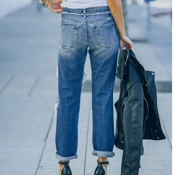 NWT Kan Can Kancan Distressed Frayed Boyfriend Relaxed Fit 100% Cotton Jeans - Picture 5 of 10